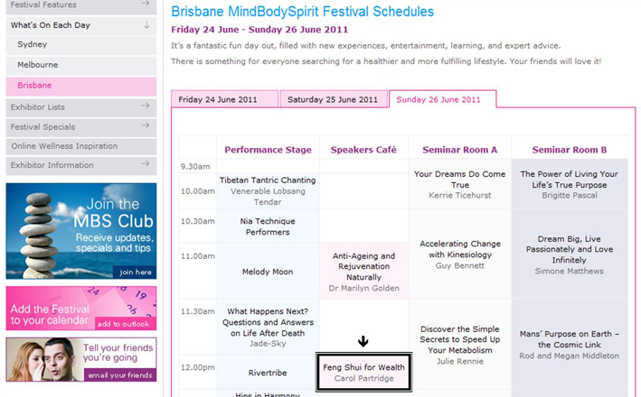 feng shui for wealth - mind body spirit festival Brisbane